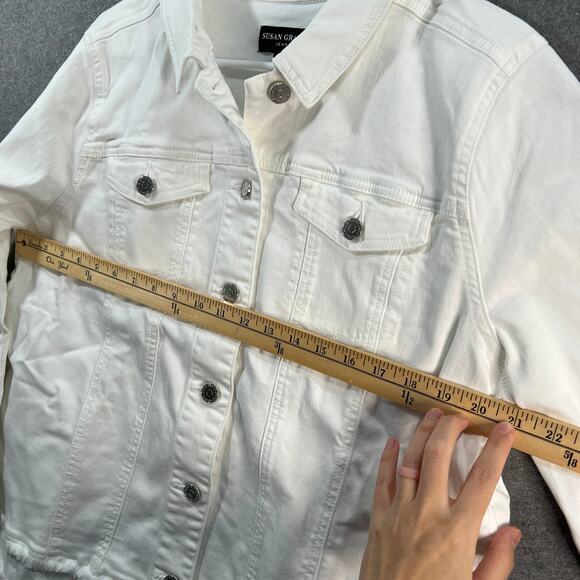 Susan Graver Stretch Denim Size Large White Button-Front Jean Jacket - Picture 8 of 10